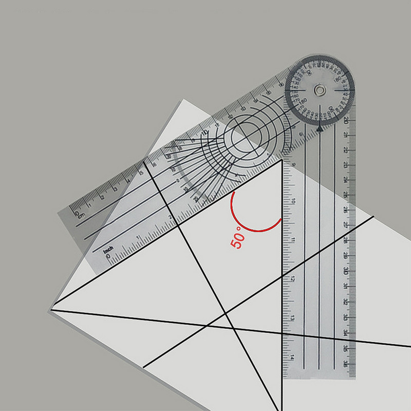 Profesionalus kelių liniuotės 360 laipsnių goniometras PVC kampinio matuoklio liniuotės matuoklis Naudingas matavimo įrankis mokyklos biuro reikmenys