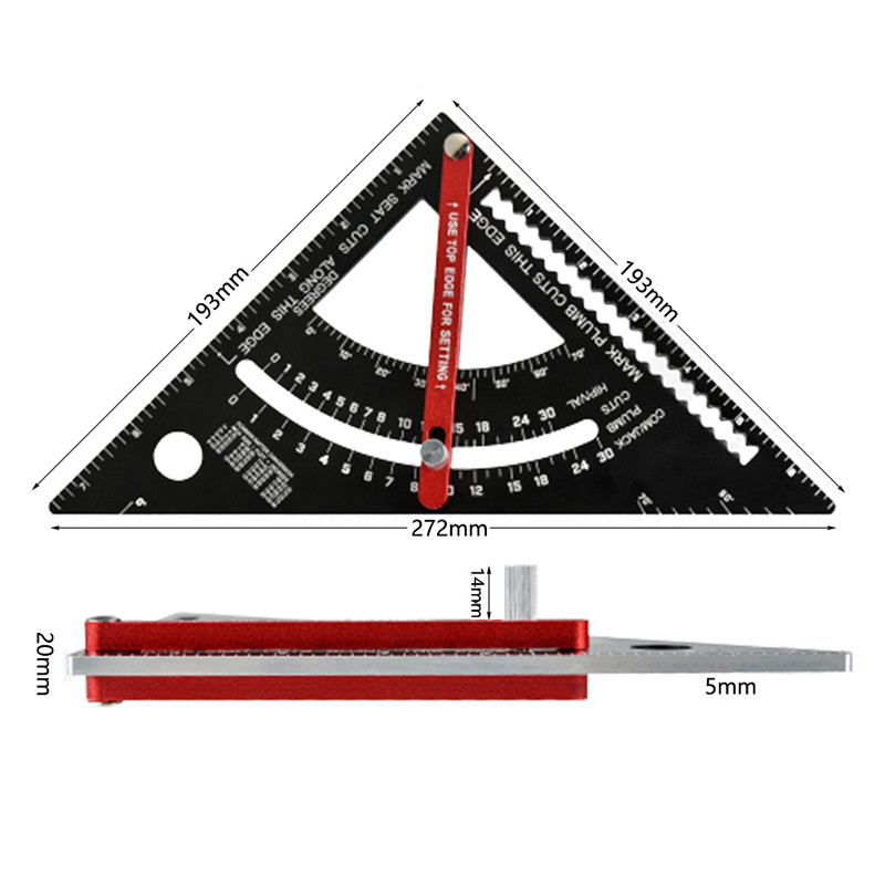 Háromszög vonalzó 7 hüvelykes alumínium Metrische Hoek Gradenboog asztalos vonalzó Heerser Houtbewerking Gereedschap Meetinstrumenten