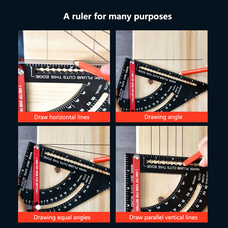 Háromszög vonalzó 7 hüvelykes alumínium Metrische Hoek Gradenboog asztalos vonalzó Heerser Houtbewerking Gereedschap Meetinstrumenten