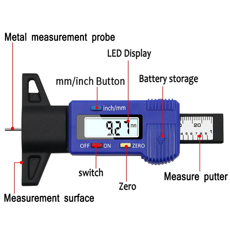 Instrument digital de măsurare a adâncimii benzii de rulare a anvelopelor pentru anvelope de mașină Instrument de măsurare Indicatori de grosime a anvelopei de rulare a benzii de rulare Sistem de monitorizare a anvelopelor