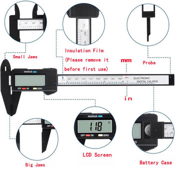 150 мм електронен цифров дебеломер, 6-инчов дебеломер от въглеродни влакна, микрометър, измервателни инструменти, цифрова линийка, инструмент за измерване