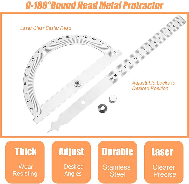 180 laipsnių kampo matuoklis, pusapskritis kampo liniuotė.