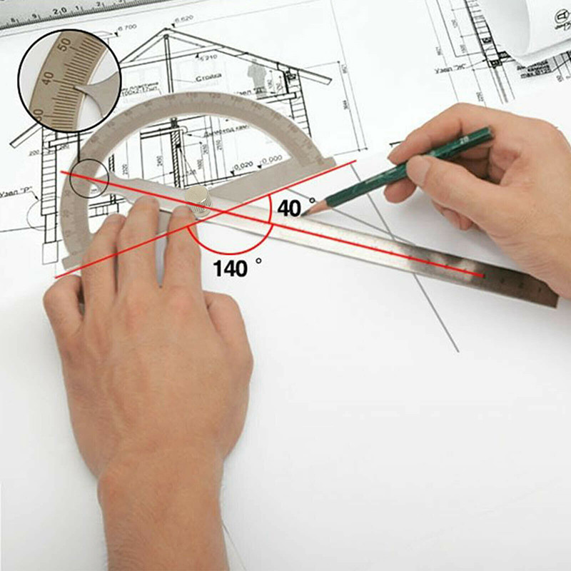 180 laipsnių metalinis kampo ieškiklis Goniometras kampo matuoklis, nerūdijančio plieno sukamoji matavimo liniuotė, medžio apdirbimo įrankiai 15 cm