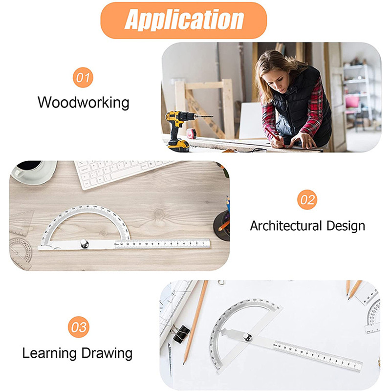 180 laipsnių metalinis kampo ieškiklis Goniometras kampo matuoklis, nerūdijančio plieno sukamoji matavimo liniuotė, medžio apdirbimo įrankiai 15 cm