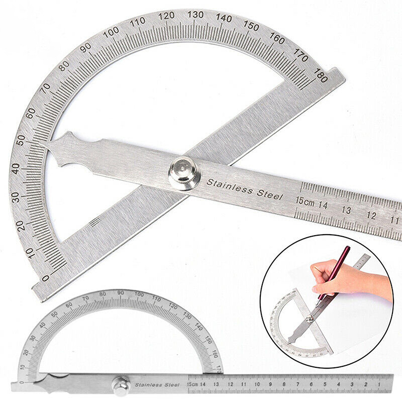 180 laipsnių metalinis kampo ieškiklis Goniometras kampo matuoklis, nerūdijančio plieno sukamoji matavimo liniuotė, medžio apdirbimo įrankiai 15 cm
