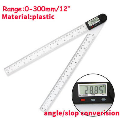 0-300 mm daugiafunkcinis skaitmeninis LCD ekrano kampo liniuotė 360° elektroninis goniometro transporterio matavimo įrankis