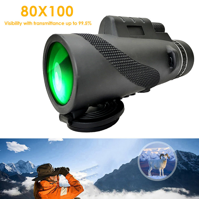 12x50/80x100 HD monokulinis teleskopas, priartinantis trikojis, nešiojamas monokulinis dienos / nakties matymas stovyklavimui mobiliojo telefono gnybtas lauko teleskopas