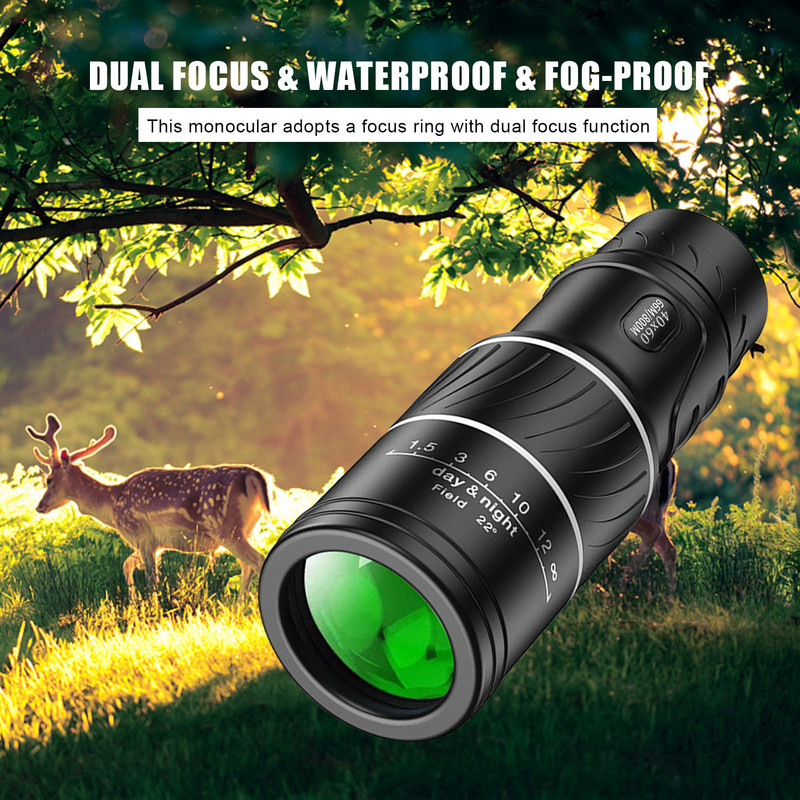 40x60 suure veekindla võimsusega öine monokulaarne teleskoop veekindel matkamonokul, kahe fookusega võimas binokkel