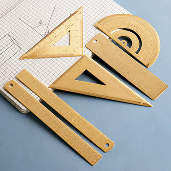 Vintage ορειχάλκινος ίσιος χάρακας Μεταλλικό τρίγωνο χάρακα μοιρογνωμόνιο εργαλείο μέτρησης για μαθητές Δημιουργικά σχολικά είδη γραφικής ύλης
