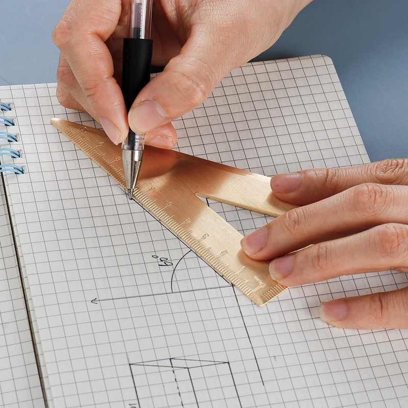 Vintažinė žalvario tiesi liniuotė metalinė trikampė liniuotė, matavimo įrankis mokiniams Kūrybinės raštinės reikmenys mokyklinėms reikmenims