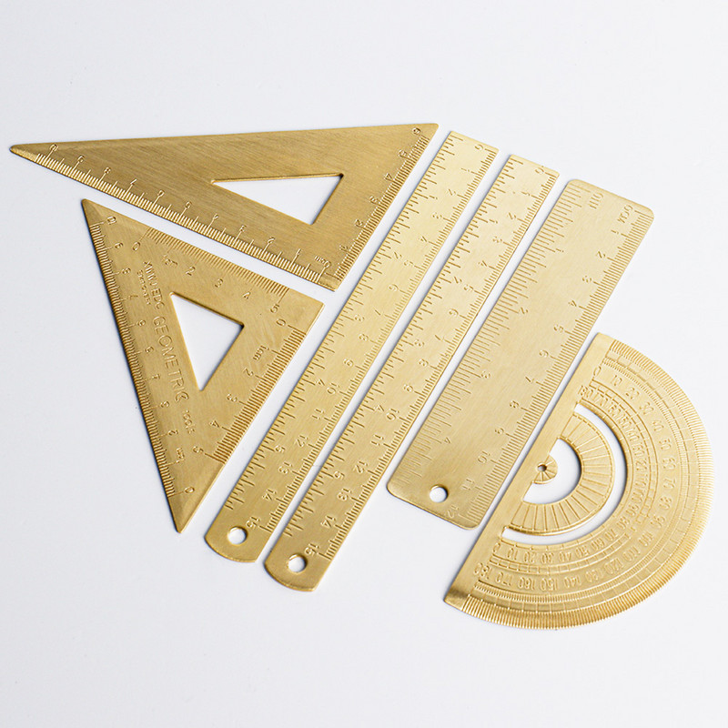 Vintažinė žalvario tiesi liniuotė metalinė trikampė liniuotė, matavimo įrankis mokiniams Kūrybinės raštinės reikmenys mokyklinėms reikmenims