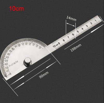 10 cm / 14,5 cm 180 laipsnių Reguliuojamas Protractor daugiafunkcis nerūdijančio plieno apvalios galvutės kampo liniuotės matematinis matavimo įrankis