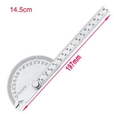 10 cm / 14,5 cm 180 laipsnių Reguliuojamas Protractor daugiafunkcis nerūdijančio plieno apvalios galvutės kampo liniuotės matematinis matavimo įrankis