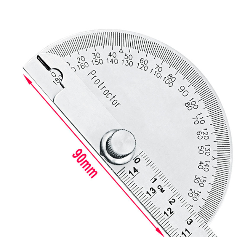 10 cm / 14,5 cm 180 laipsnių Reguliuojamas Protractor daugiafunkcis nerūdijančio plieno apvalios galvutės kampo liniuotės matematinis matavimo įrankis