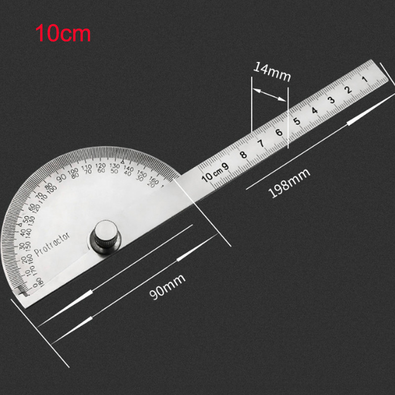 10 cm / 14,5 cm 180 laipsnių Reguliuojamas Protractor daugiafunkcis nerūdijančio plieno apvalios galvutės kampo liniuotės matematinis matavimo įrankis