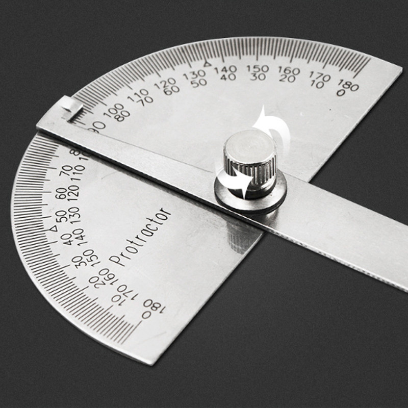 10 cm / 14,5 cm 180 laipsnių Reguliuojamas Protractor daugiafunkcis nerūdijančio plieno apvalios galvutės kampo liniuotės matematinis matavimo įrankis