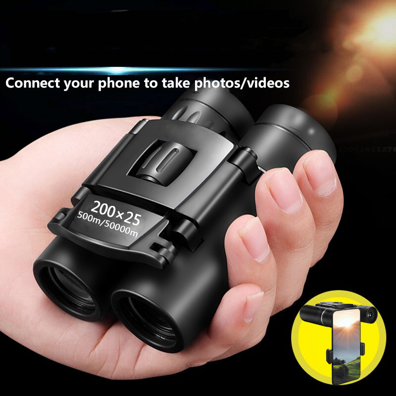 200x25 50000M teleskops Profesionālie binokļi Mini pārnēsājami salokāmi augstas tālummaiņas binokļi vājā apgaismojumā nakts redzamības teleskops