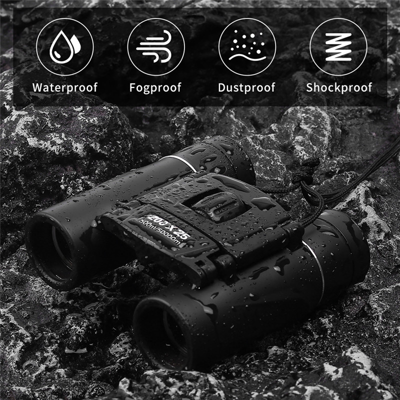 200x25 50000M teleskops Profesionālie binokļi Mini pārnēsājami salokāmi augstas tālummaiņas binokļi vājā apgaismojumā nakts redzamības teleskops