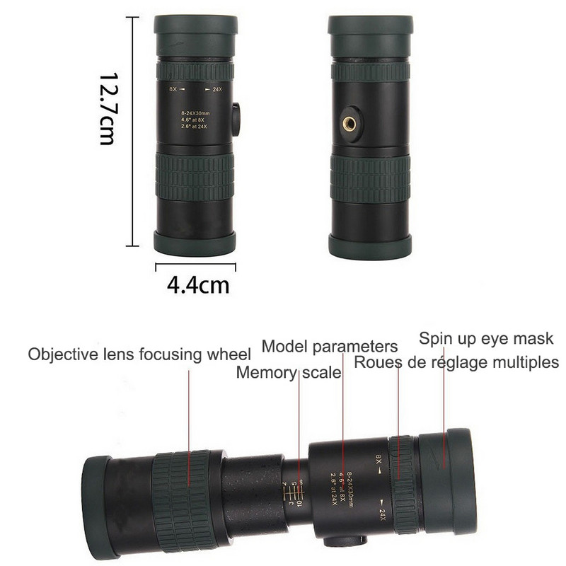 Нов монокуляр с неограничено увеличение 8-24 широколентов антирефлексен филмов монокуляр 48-24 пъти регулируемо зрително поле Увеличаване и намаляване