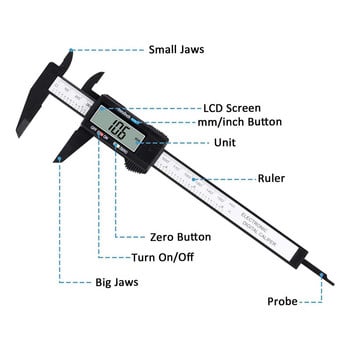 150 мм електронен цифров дебеломер, пластмасов циферблат, нониус, калипер, габарит, пахометър, цифров микрометър, измервателни инструменти