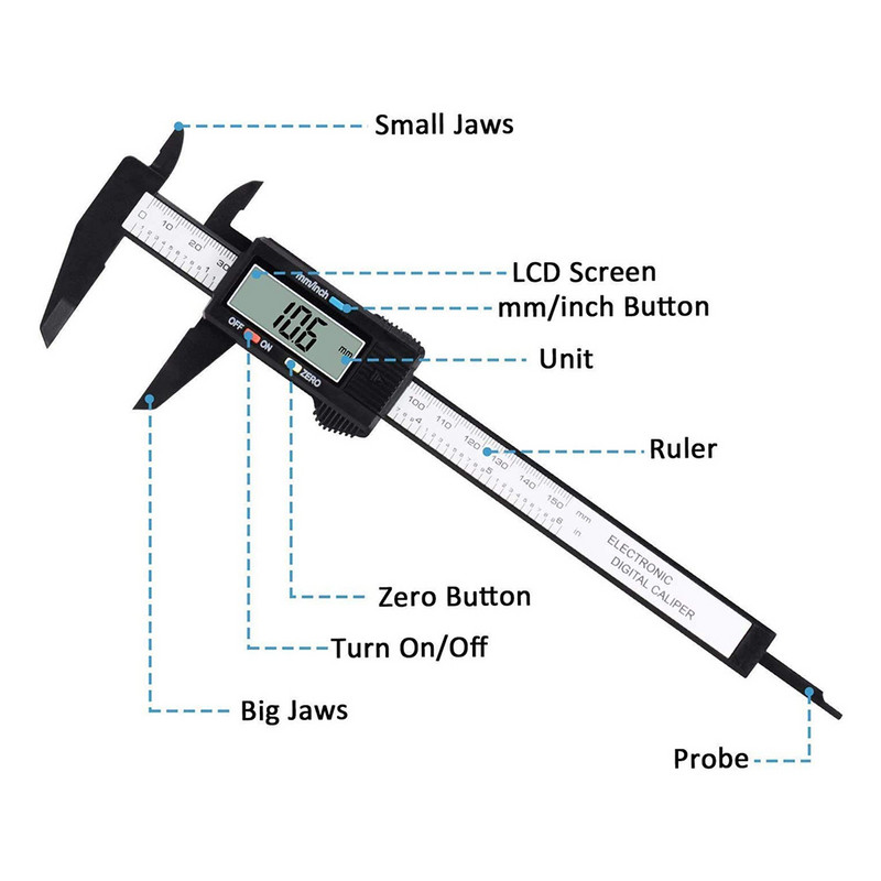 150 mm-es elektronikus digitális tolómérő műanyag tárcsa nóniusz tolómérő pachométer digitális mikrométer mérőeszközök