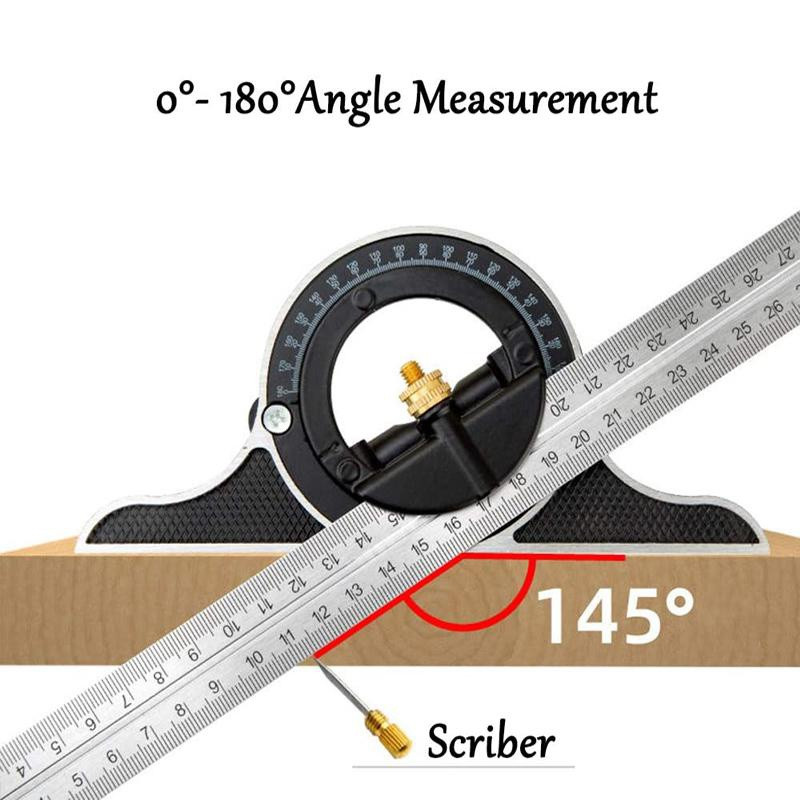 Riglă unghiulară universală de 300 mm, reglabilă din oțel inoxidabil, combinație multifuncțională, unelte de tâmplărie, riglă pătrată de metal pentru dulgher