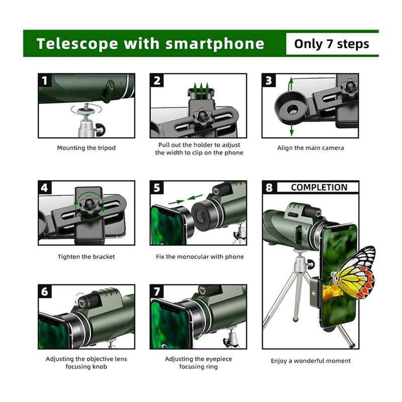 Telescop monocular HD 80X100 Monocular cu adaptor pentru suport pentru smartphone pentru observarea păsărilor, camping, drumeții