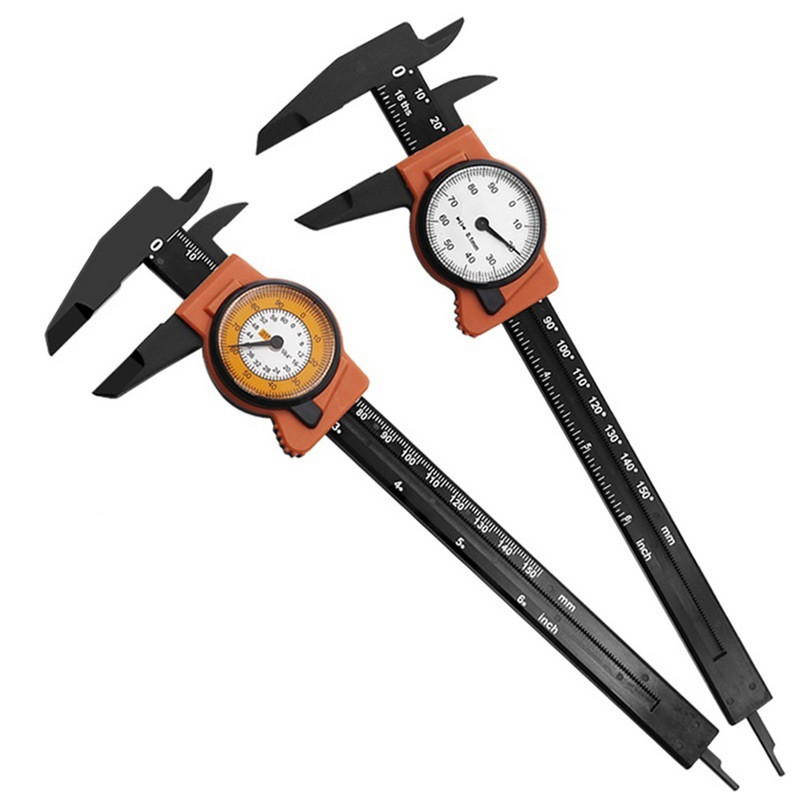 1 db számlapos tolómérő mérőeszközök Műanyag nóniuszos tolómérő órával, nagy pontosságú számlapjelzővel, 0-150 mm alkatrészszerszám