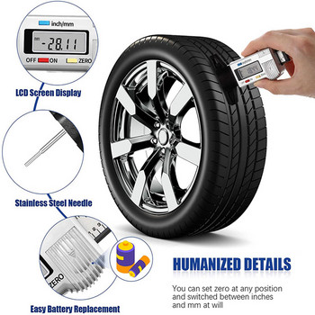 Нов уред за измерване на дълбочината на гумите Цифрови уреди за измерване на дебелината на автомобилните гуми Дълбокомер Измерване на шублер за наблюдение на протектора на гумите Откриване на износване на гуми