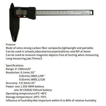 Ψηφιακή δαγκάνα 150mm 0,1mm Electronic Vernier Caliper μακρύ πλαστικό ψηφιακό δαγκάνα μικρομέτρων DIY εργαλεία μέτρησης