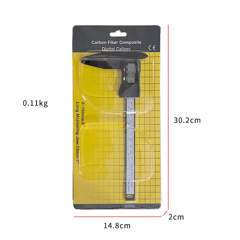 150 mm 0,1 mm digitálne posuvné meradlo s noniusom, dlhá plastová čeľusť, digitálne posuvné meradlo s mikrometrom, meracie nástroje pre domácich majstrov.