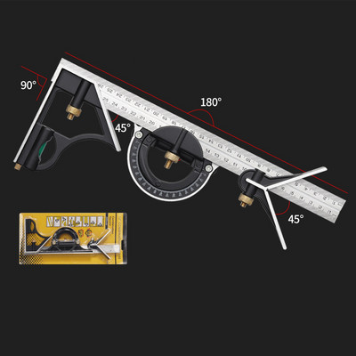 3 in 1 kombinācijas leņķa lineālu komplekts Engineer 300 mm regulējams vairāku kombināciju labās kvadrātveida transportiera mērīšanas rīku komplekts