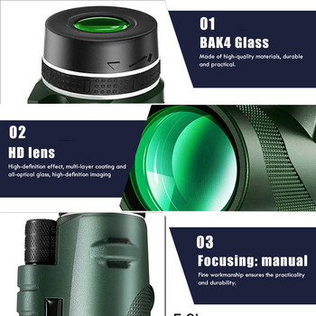 80X100 Monocular Professional Telescope with Tripod Phone Clip Low Light HD Telescope for Outdoor Bird Watching Camping Tourism