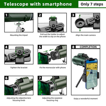 80X100 Монокуляр Професионален телескоп със статив Скоба за телефон Слаба светлина HD телескоп за наблюдение на птици на открито Къмпинг Туризъм