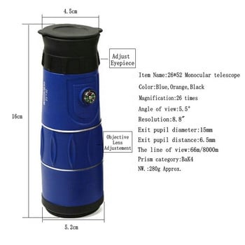 26x52 Преносим ръчен монокуляр Telescopio FMC Optical Len Green Film Coating 26x Увеличение Zoom Външен HD телескоп