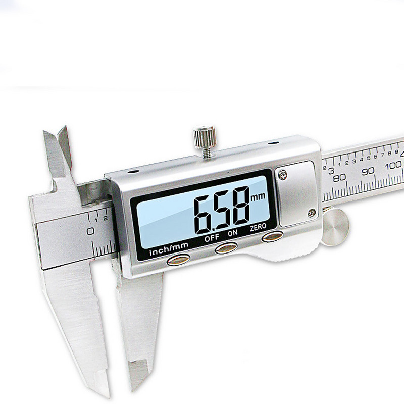 Digitális fém tolómérő 6 hüvelykes, 150 mm-es rozsdamentes acél nóniuszos féknyergek elektronikus mikrométeres mérőeszköz mélységmérő műszer