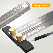 Augstas precizitātes mēroga lineāls T-tipa 180/200/300/400 mm caurumu lineāls nerūsējošais kokapstrādes zīmēšanas atzīmes līnijas mērītājs galdnieks