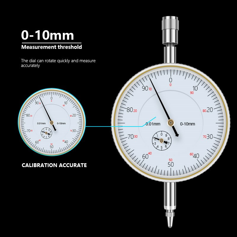 HAMPTON 0–10 mm ciferblato indikatorius, tikslumas 0,01 mm matuoklis, matuoklis, mikrometras, bandymo matuoklio matavimo įrankis