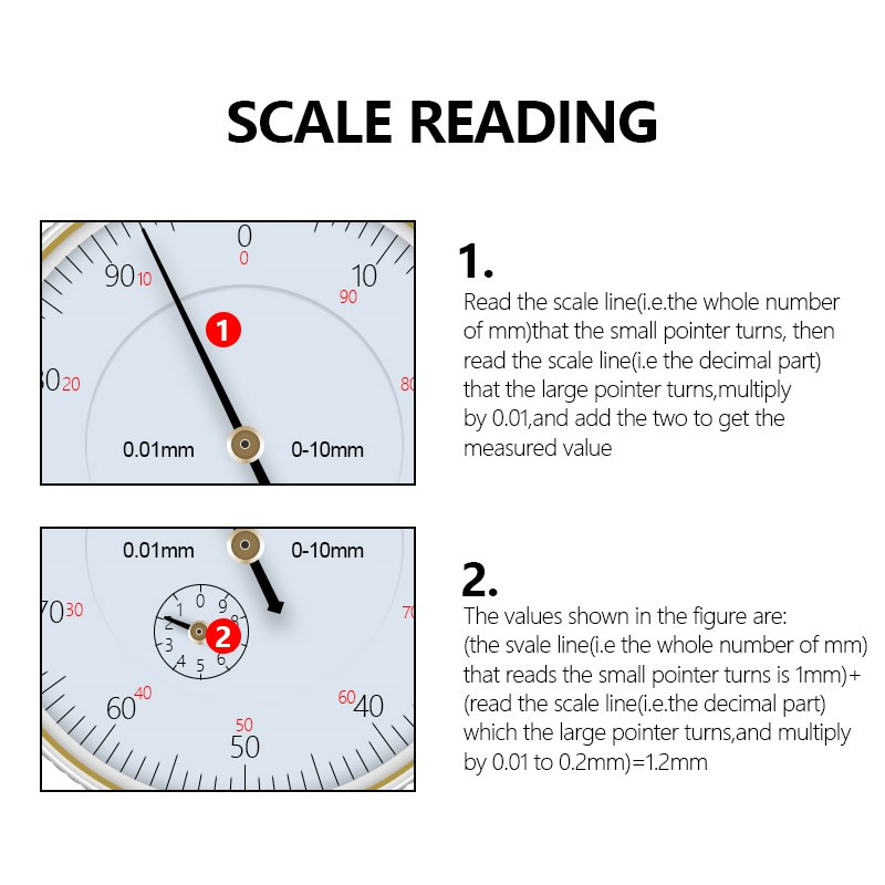HAMPTON 0–10 mm ciferblato indikatorius, tikslumas 0,01 mm matuoklis, matuoklis, mikrometras, bandymo matuoklio matavimo įrankis