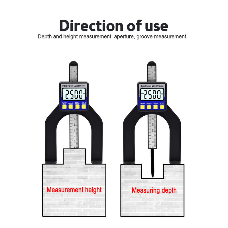 Caliper digital de adâncime de 0-80 mm LCD pentru măsurători de înălțime, șublere 0,01 mm cu picioare magnetice pentru instrumente de măsurare pentru prelucrarea lemnului