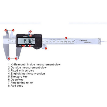 Дигитален дебеломер Vernier Metric с LCD дисплей 0-6 инча / 150 mm от неръждаема стомана Електронни инструменти за измерване на дълбочина