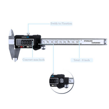 Дигитален дебеломер Vernier Metric с LCD дисплей 0-6 инча / 150 mm от неръждаема стомана Електронни инструменти за измерване на дълбочина