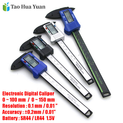 Tao Hua Yuan új érkezésű, 150 mm-es 6 hüvelykes LCD digitális elektronikus szénszálas nóniuszos tolómérő mikrométeres mérőeszköz vonalzó