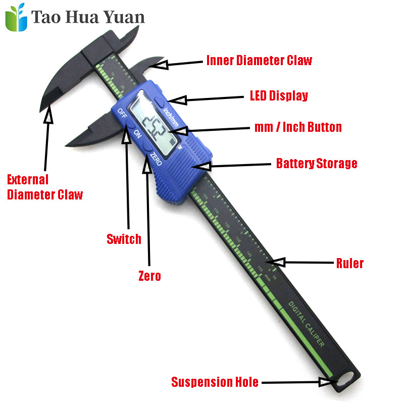 Tao Hua Yuan új érkezésű, 150 mm-es 6 hüvelykes LCD digitális elektronikus szénszálas nóniuszos tolómérő mikrométeres mérőeszköz vonalzó