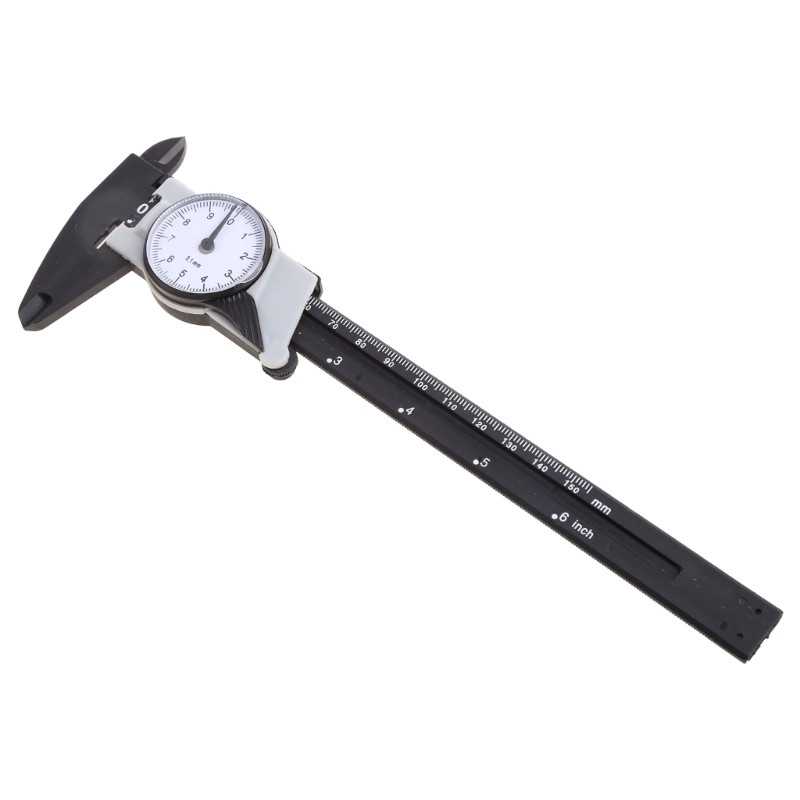 Új, 150 mm-es 6 hüvelykes számlapos tolómérő műanyag nóniuszos tolómérő, négyutas mikrométer