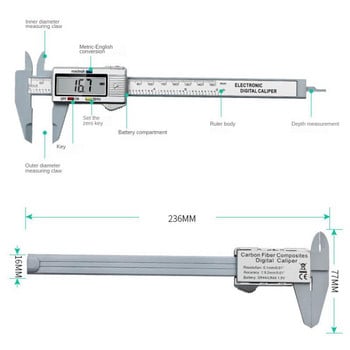 Електронен дигитален шублер 150 мм 100 мм циферблат от въглеродни влакна Нониус дебеломер Микрометър Измерване Инструмент за измерване Цифрова линийка