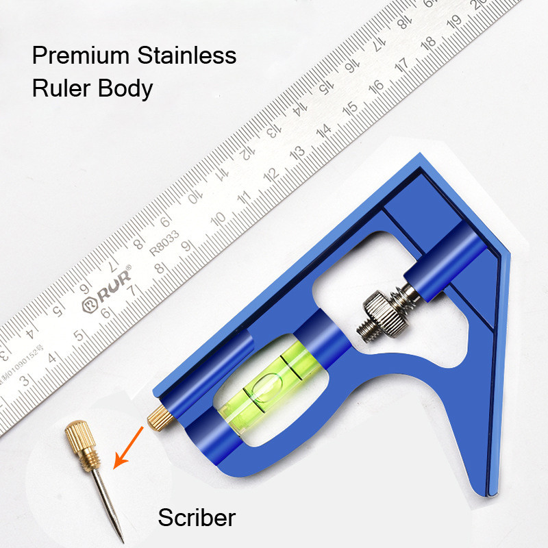Pravítko z nehrdzavejúcej ocele, telo z zliatiny, profesionálny kombinovaný uholník, laserová kalibrácia, drevoobrábanie, uholník s tesárom