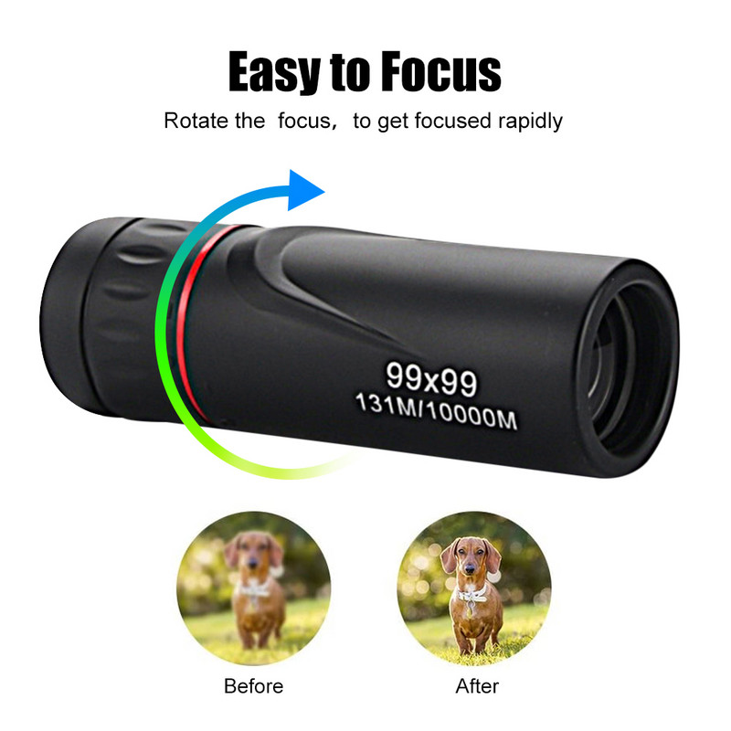 99x99 Didelio padidinimo HD monokulis telefono teleskopas silpnai apšviestas naktinis matymas be infraraudonųjų spindulių kišeninis monokuliaras kelionėms medžioti