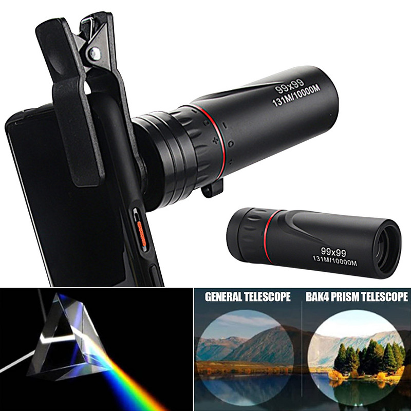 99x99 Didelio padidinimo HD monokulis telefono teleskopas silpnai apšviestas naktinis matymas be infraraudonųjų spindulių kišeninis monokuliaras kelionėms medžioti