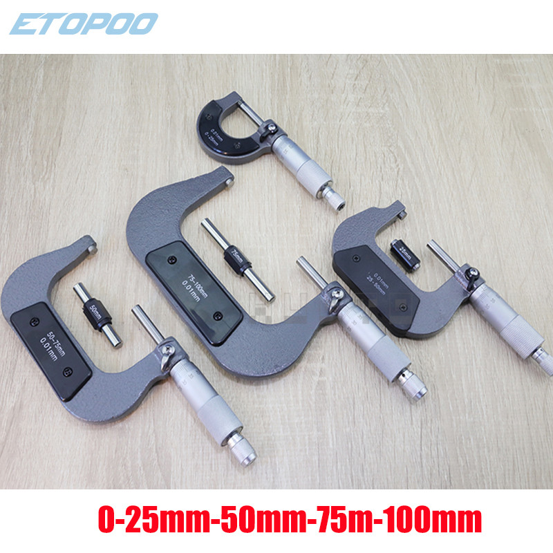 Išorinis spiralinis mikrometras 0-25 mm/ 25-50 mm/ 50-75 mm/ 75-100 mm Tikslumas 0,01 mm matuoklis Vernier apkabos matavimo įrankiai